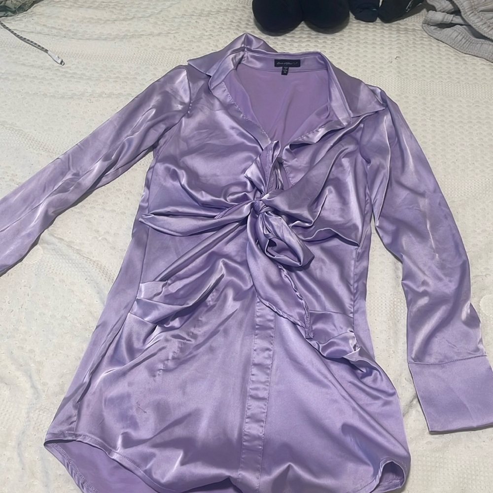 Silky lavender button up dress